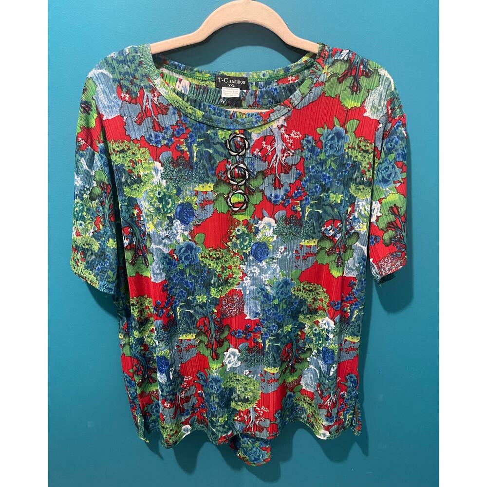 XXL Multi Color Short Sleeve Top and Pants Set